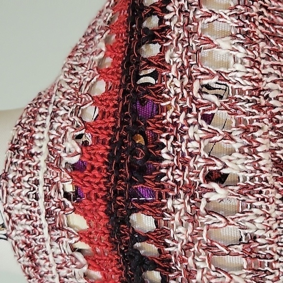 ONE WORLD cardigan knitted sweater in red and beige.  Size is Large - Picture 6 of 10